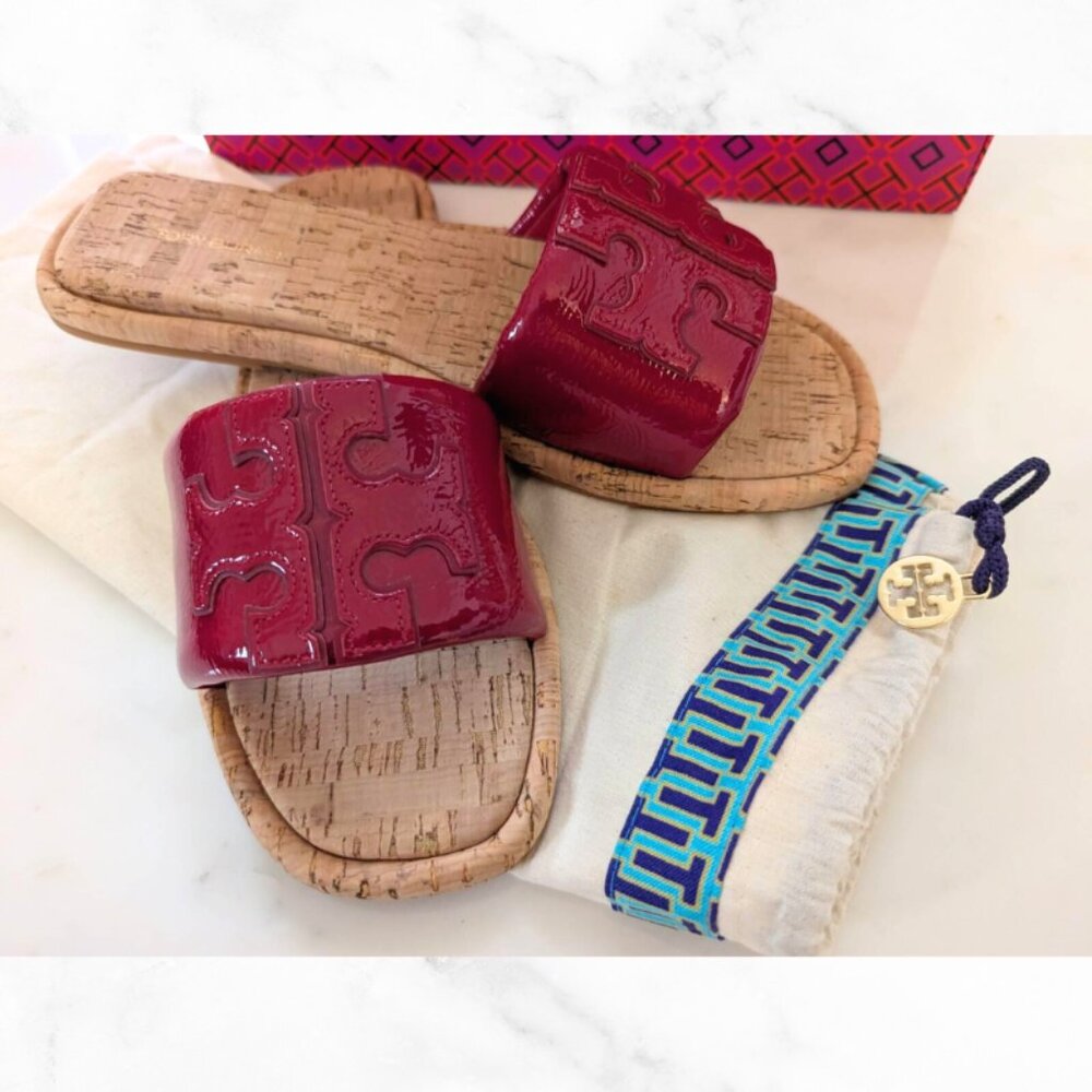 TORY BURCH | Double T Sport Slide Sandals in Red | Women’s 8.5 Slip-On - Picture 4 of 14
